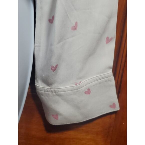 Anthropologie Rails M White Button Down Long Sleeve Pink Hearts Waist Tie Shirt - Picture 6 of 15
